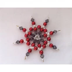 Handgemachtes Perlenstern-Set rot-grau-weiß aus 3 Sternen, Weihnachtsdeko, Weihnachtsbaum, Christbaum, Weihnachten, Adve