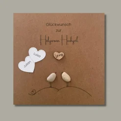Handgemachtes Steinbild Hölzerne Hochzeit – Geschenk zum 5. Hochzeitstag, optionale Karte separat