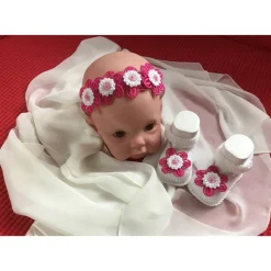 Handgemachtes Taufset *Mira* – Haarreif & Babyschuhe mit Blüten | Individuell & Einzigartig