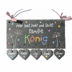 Handgemachtes Türschild aus Schiefer – Personalisiertes Haustürschild Familie mit Name, exklusives Geschenk