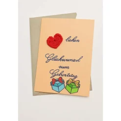 Handgemalte Klappkarte DIN A6 mit Häkelelementen – Einzigartige Unikatkarte mit Umschlag