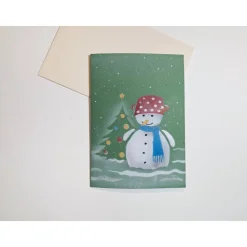 Handgemalte Weihnachtsgrußkarten Schneemann,  Winterliche Klappkarte, Grußkarte Weihnachten