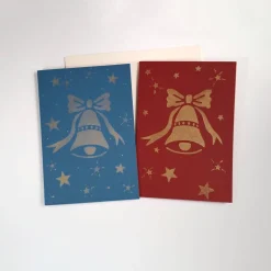 Handgemalte Weihnachtskarte goldene Glocke mit Sternen