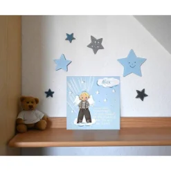 Handgemaltes Schutzengelbild zur Taufe – Geschenk für Jungen & Geburt – Engeljunge auf Leinwand 20x20cm