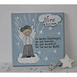 Handgemaltes Schutzengelbild zur Taufe für Jungen – Persönliches Taufgeschenk