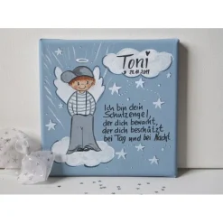 Handgemaltes Schutzengelbild zur Taufe für Jungen – Persönliches Taufgeschenk