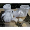 Handgestrickte Taufschuhe aus Baumwolle – Babyschuhe Weiß, Größe 2-4 Mon.