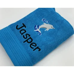 Handtuch ( 50 x 100 cm ) + Motiv Delfin (#Nr.34) + Name / Kinderhandtuch