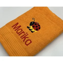 Handtuch ( 50 x 100 cm ) + Motiv Marienkäfer  (#Nr. 27) + Name / Kinderhandtuch
