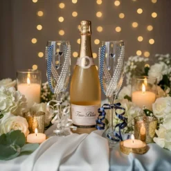 Handverzierte Hochzeitsgläser Blau Weiß mit Perlen & Herzdekor – 2er-Set