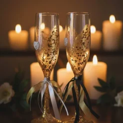 Handverzierte Hochzeitssektgläser Gold Herz – 2er-Set für Hochzeit, Verlobung & Jubiläum