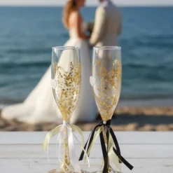 Handverzierte Hochzeitssektgläser Gold Herz – 2er-Set für Hochzeit, Verlobung & Jubiläum