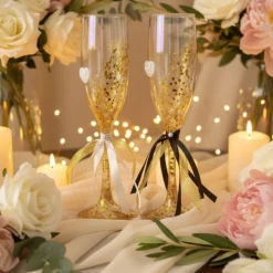 Handverzierte Hochzeitssektgläser Gold Herz – 2er-Set für Hochzeit, Verlobung & Jubiläum