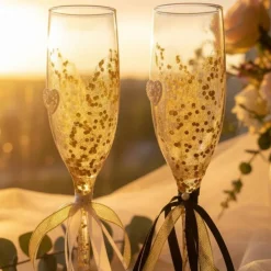 Handverzierte Hochzeitssektgläser Gold Herz – 2er-Set für Hochzeit, Verlobung & Jubiläum