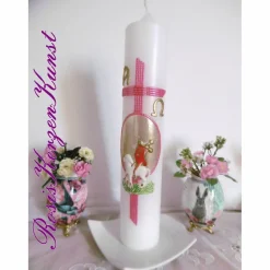 Handverzierte OSTERKERZE oder OSTERNACHTSKERZE mit KREUZ u. weiteren CHRISTLICHEN SYMBOLEN