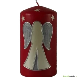 Handverzierte, rote Weihnachtskerze mit Engel und Sternen - Personalisierbar für ein gemütliches Zuhause mit Kerzen
