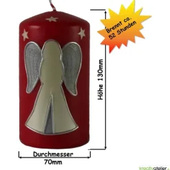 Handverzierte, rote Weihnachtskerze mit Engel und Sternen - Personalisierbar für ein gemütliches Zuhause mit Kerzen