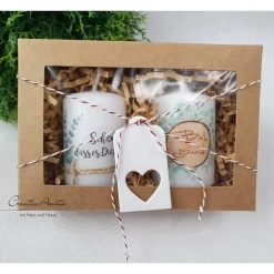 Handverziertes Kerzen-Set in Geschenkbox -Geschenk für Nachbarn-Freunde "Bleib gsund - Schön, dass es Dich gibt"