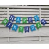 Happy Birthday Girlande Wimpelkette Fahnen Girlande zum Geburtstag Wimpel aus Papier Party Dekoration Blau und Grün