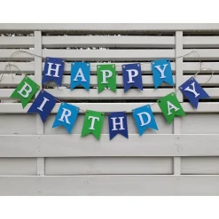 Happy Birthday Girlande Wimpelkette Fahnen Girlande zum Geburtstag Wimpel aus Papier Party Dekoration Blau und Grün