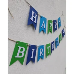 Happy Birthday Girlande Wimpelkette Fahnen Girlande zum Geburtstag Wimpel aus Papier Party Dekoration Blau und Grün