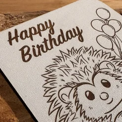 Happy Birthday Glückwunschkarte, Untersetzer, zum Geburtstag, Igel mit Luftballon