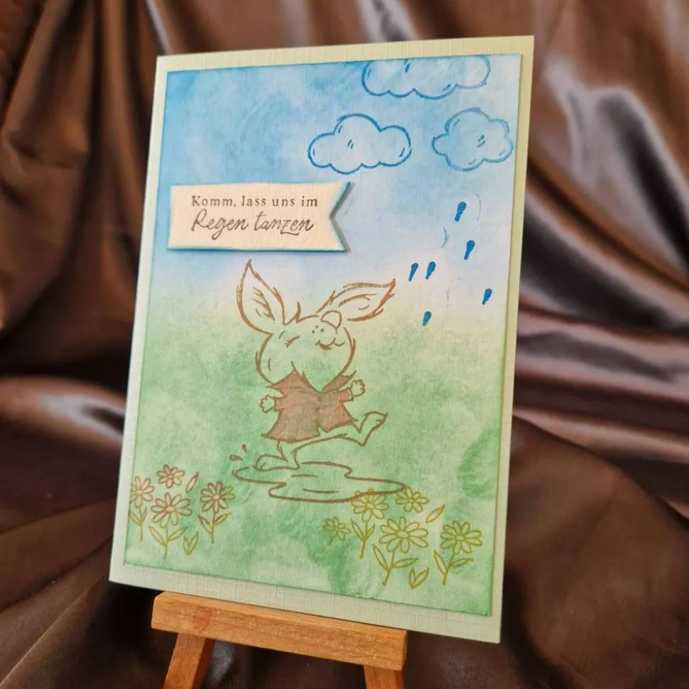 Hase im Regen - Geburtstagskarte - Komm lass uns im Regen tanzen