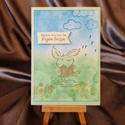 Hase im Regen - Geburtstagskarte - Komm lass uns im Regen tanzen