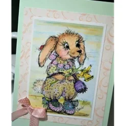 Hase in Schühchen mit Osterglocke Frühling Grußkarte im vintage look