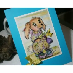 Hase in Schühchen mit Osterglocke Frühling Grußkarte im vintage look