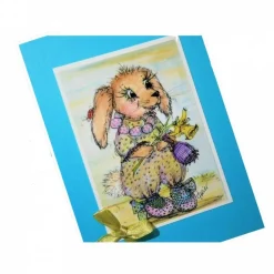 Hase in Schühchen mit Osterglocke Frühling Grußkarte im vintage look