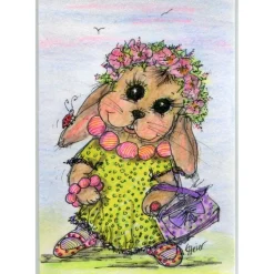 Hasenmädchen mit Kette und Blütenkranz im Frühling Grußkarte als Druck im vintage stil