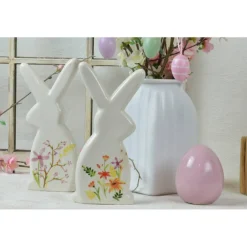Hasenpärchen weiß Porzellan mit zarten Blüten, Osterhase, Ostern, skandic