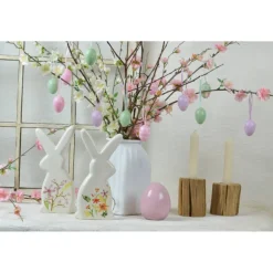 Hasenpärchen weiß Porzellan mit zarten Blüten, Osterhase, Ostern, skandic