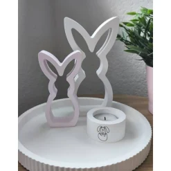 Hasen-Set aus Profiplast 200 – Großer Weißer & Kleiner Puderrosa Hase | Moderne Osterdeko handgemacht