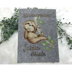 Hausaufgabenheft Hülle Filz Faultier Grundschule Schulheft Schutzhülle Umschlag Geschenkidee Einschulung