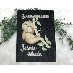 Hausaufgabenheft Hülle Filz Faultier Grundschule Schulheft Schutzhülle Umschlag Geschenkidee Einschulung