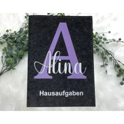 Hausaufgabenheft Hülle Filz Buchstabe Lila Grundschule Schulheft Schutzhülle Umschlag Geschenkidee Einschulung