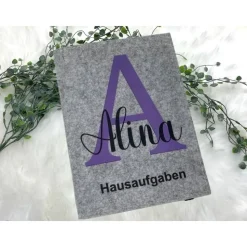 Hausaufgabenheft Hülle Filz Buchstabe Lila Grundschule Schulheft Schutzhülle Umschlag Geschenkidee Einschulung