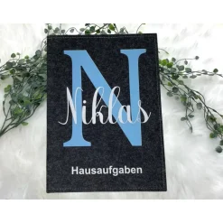Hausaufgabenheft Hülle Filz Buchstabe blau Grundschule Schulheft Schutzhülle Umschlag Geschenkidee Einschulung