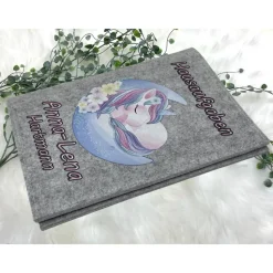 Hausaufgabenheft Hülle Filz Einhorn Mond Grundschule Schulheft Schutzhülle Umschlag Geschenkidee Einschulung