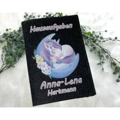 Hausaufgabenheft Hülle Filz Einhorn Mond Grundschule Schulheft Schutzhülle Umschlag Geschenkidee Einschulung