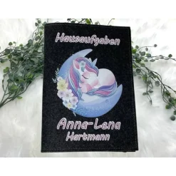 Hausaufgabenheft Hülle Filz Einhorn Mond Grundschule Schulheft Schutzhülle Umschlag Geschenkidee Einschulung