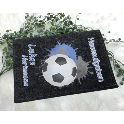 Hausaufgabenheft Hülle Filz Fußball Blau Grundschule Schulheft Schutzhülle Umschlag Geschenkidee Einschulung