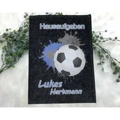 Hausaufgabenheft Hülle Filz Fußball Blau Grundschule Schulheft Schutzhülle Umschlag Geschenkidee Einschulung