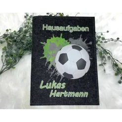 Hausaufgabenheft Hülle Filz Fußball Grün Grundschule Schulheft Schutzhülle Umschlag Geschenkidee Einschu