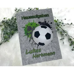 Hausaufgabenheft Hülle Filz Fußball Grün Grundschule Schulheft Schutzhülle Umschlag Geschenkidee Einschu