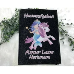 Hausaufgabenheft Hülle Filz Meerjungfrau Grundschule Schulheft Schutzhülle Umschlag Geschenkidee Ei