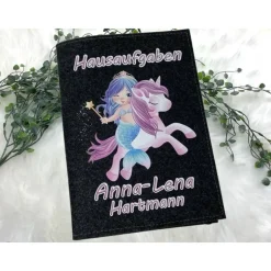 Hausaufgabenheft Hülle Filz Meerjungfrau Grundschule Schulheft Schutzhülle Umschlag Geschenkidee Ei