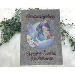 Hausaufgabenheft Hülle Filz Meerjungfrau Grundschule Schulheft Schutzhülle Umschlag Geschenkidee Ei
